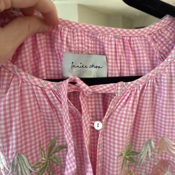 Innika Choo Gingham Print Embroidered Dress One Size Color Pink White - Picture 3 of 6
